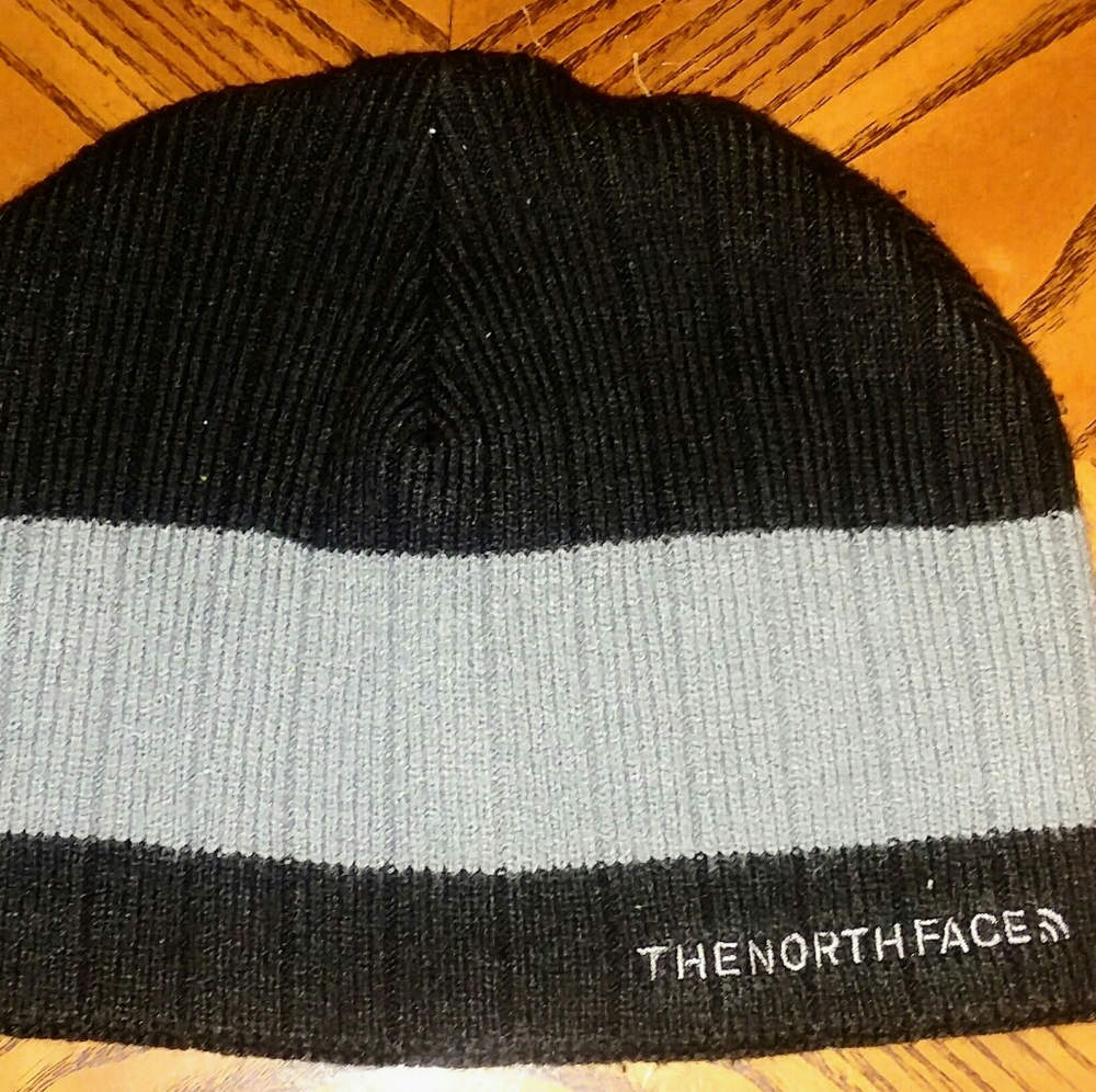 North Face Men's Striped Knit Beanie - Black/Gray